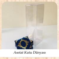 8x8x20 Asetat, Çift Taraflı Lacivert Üzerine Gold Saray Desenli Kutu