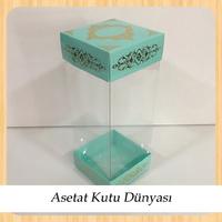 8x8x20 Asetat, Çift Taraflı Su Yeşili Üzerine Gold Saray Desenli Kutu