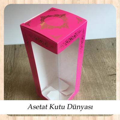 8x8x21 Pencereli Fuşya Üzeri Gold Saray Desenli Karton Kutu