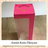 8x8x21 Pencereli Fuşya Üzeri Gold Saray Desenli Karton Kutu