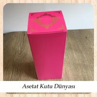 8x8x21 Pencereli Fuşya Üzeri Gold Saray Desenli Karton Kutu