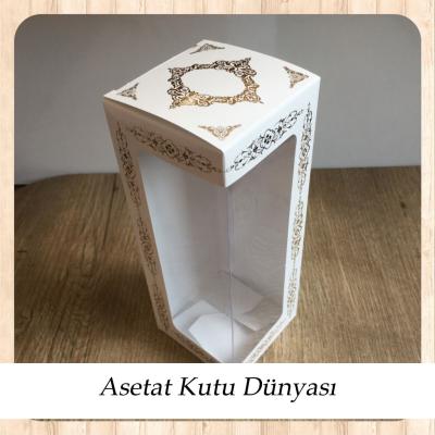 8x8x21 Pencereli Beyaz Üzeri Gold Saray Desenli Karton Kutu