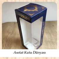 8x8x21 Pencereli Lacivert Üzeri Gold Saray Desenli Karton Kutu