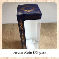 8x8x21 Pencereli Lacivert Üzeri Gold Saray Desenli Karton Kutu