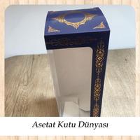 8x8x21 Pencereli Lacivert Üzeri Gold Saray Desenli Karton Kutu