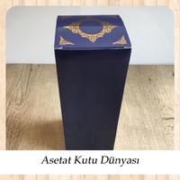 8x8x21 Pencereli Lacivert Üzeri Gold Saray Desenli Karton Kutu