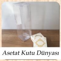 8x8x25 Asetat, Çift Taraflı Beyaz Üzerine Gold Saray Desenli Kutu