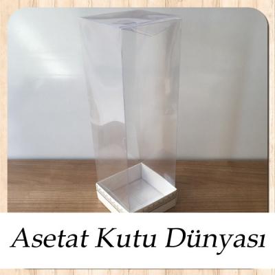 8x8x25 Asetat, Tek Taraflı Beyaz Üzerine Gümüş Kilim Desenli Kutu