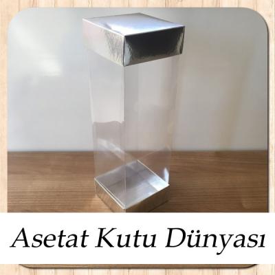 8x8x25 Asetat Çift Taraflı Gümüş Kutu