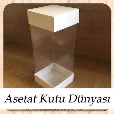 8x8x25 Asetat, Çift Taraflı Beyaz Karton Kutu