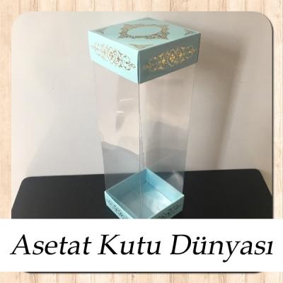 8x8x25 Asetat, Çift Taraflı Mavi Üzerine Gold Saray Desenli Karton Kutu