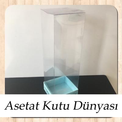 8x8x25 Asetat, Tek Taraflı Mavi Üzerine Gümüş Saray Desenli Karton Kutu