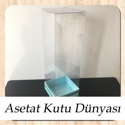 8x8x25 Asetat, Tek Taraflı Mavi Üzerine Gümüş Kilim Desenli Karton Kutu