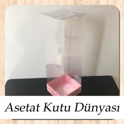 8x8x25 Asetat, Tek Taraflı Pembe Üzerine Gümüş Saray Desenli Karton Kutu