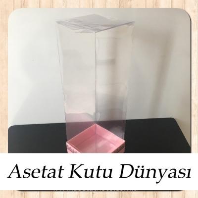 8x8x25 Asetat, Tek Taraflı Pembe Üzerine Gümüş Kilim Desenli Karton Kutu