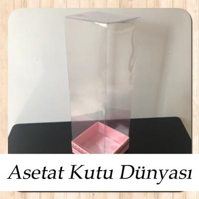 8x8x25 Asetat, Tek Taraflı Pembe Üzerine Gold Kilim Desenli Karton Kutu