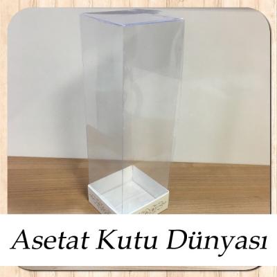 8x8x25 Asetat, Tek Taraflı Beyaz Üzerine Gümüş Saray Desenli Kutu