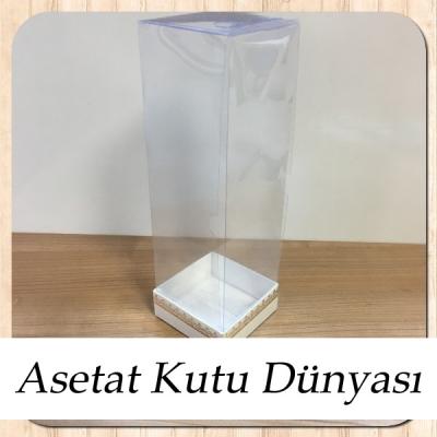 8x8x25 Asetat, Tek Taraflı Beyaz Üzerine Gold Kilim Desenli Kutu