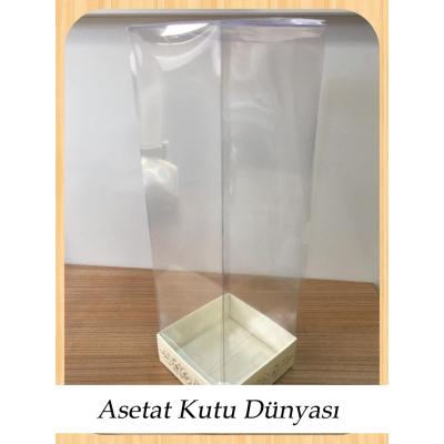 8x8x25 Asetat, Tek Taraflı Krem Üzerine Gümüş Saray Desenli Kutu