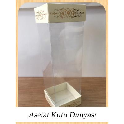 8x8x25 Asetat, Çift Taraflı Krem Üzerine Gold Saray Desenli Kutu