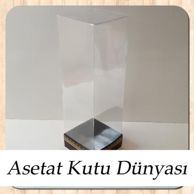 8x8x25 Asetat, Tek Taraflı Siyah Üzerine Gold Kilim Desenli Kutu