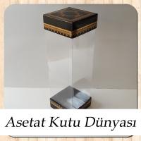 8x8x25 Asetat, Çift Taraflı Siyah Üzerine Gold Kilim Desenli Kutu