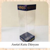 8x8x25 Asetat, Çift Taraflı Lacivert Üzerine Gold Saray Desenli Kutu