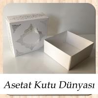 8x8x3.5 Beyaz Üzeri Gümüş Yaldız Baskılı Saray Desenli Karton Kutu
