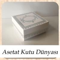 8x8x3.5 Beyaz Üzeri Gümüş Yaldız Baskılı Kilim Desenli Karton Kutu