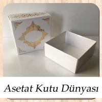8x8x3.5 Beyaz Üzeri Gold Yaldız Baskılı Saray Desenli Karton Kutu