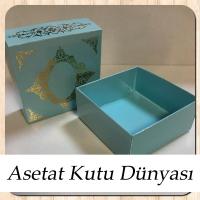 8x8x3.5 Mavi Üzeri Gold Yaldız Baskılı Saray Desenli Karton Kutu