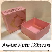 8x8x3.5 Pembe Üzerine Gold Yaldız Baskılı Saray Desenli Karton Kutu
