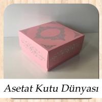 8x8x3.5 Pembe Üzeri Gümüş Yaldız Baskılı Saray Desenli Karton Kutu