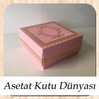 8x8x3.5 Pembe Üzeri Gold Yaldız Baskılı Kilim Desenli Karton Kutu
