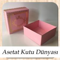 8x8x3.5 Pembe Üzeri Gold Yaldız Baskılı Kilim Desenli Karton Kutu