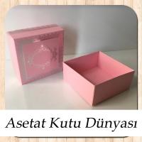 8x8x3.5 Pembe Üzeri Gümüş Yaldız Baskılı Kilim Desenli Karton Kutu