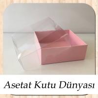 8x8x3 Altı Pembe Karton Üstü Asetat Kutu