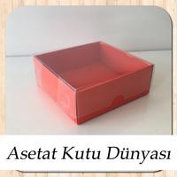 8x8x3 Altı Kırmızı Karton Üstü Asetat Kutu