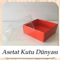 8x8x3 Altı Kırmızı Karton Üstü Asetat Kutu