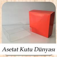 8x8x3 Altı Kırmızı Karton Üstü Asetat Kutu