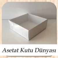 8x8x3 Altı Beyaz Karton Üstü Asetat Kutu