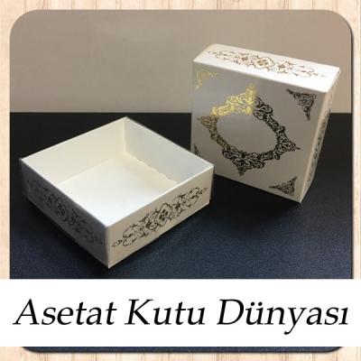 8x8x3 Altı Beyaz Üzerine Gold Saray Desenli Karton, Üstü Asetat Kutu