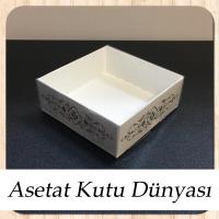 8x8x3 Altı Beyaz Üzerine Gold Saray Desenli Karton, Üstü Asetat Kutu