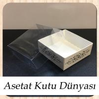 8x8x3 Altı Beyaz Üzerine Gold Saray Desenli Karton, Üstü Asetat Kutu
