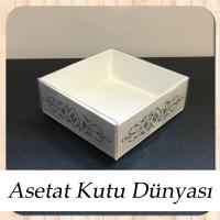 8x8x3 Altı Beyaz Üzerine Gümüş Saray Desenli Karton, Üstü Asetat Kutu