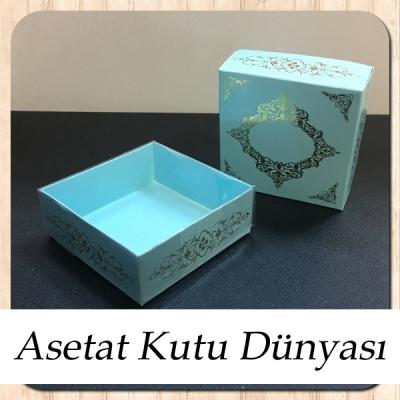 8x8x3 Altı Mavi Üzerine Gold Saray Desenli Karton, Üstü Asetat Kutu