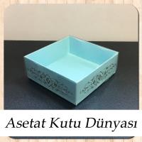 8x8x3 Altı Mavi Üzerine Gold Saray Desenli Karton, Üstü Asetat Kutu