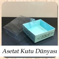 8x8x3 Altı Mavi Üzerine Gold Saray Desenli Karton, Üstü Asetat Kutu