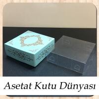 8x8x3 Altı Mavi Üzerine Gold Saray Desenli Karton, Üstü Asetat Kutu