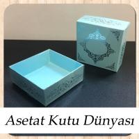 8x8x3 Altı Mavi Üzerine Gümüş Saray Desenli Karton, Üstü Asetat Kutu